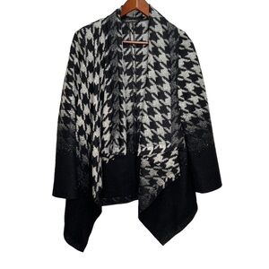 Blacky Dress Berlin Houndstooth Wool Open Front Cardigan Coatigan Sweater